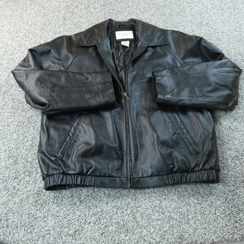 Covington Jacket Mens L Black Leather Bomber Full Zip Coat Aviator Motorcycle